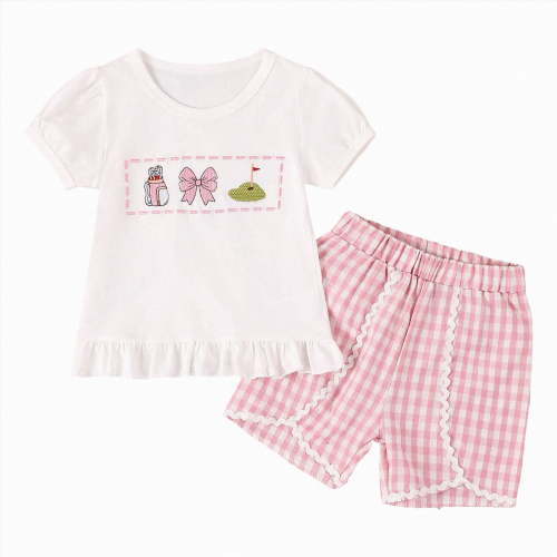 OYXSER Baby Girl Summer Clothes 18 24 Months Cartoon Fruit Plaid Print Short Sleeve T-Shirts Shorts Clothing Set 2pcs Shorts Outfits Set