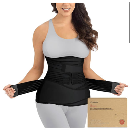 3 in 1 Postpartum Belly Support Recovery Wrap – Postpartum Belly Band, After Birth Brace, Slimming Girdles, Body Shaper Waist Shapewear, Post Surgery Pregnancy Belly Support Band (Midnight Black, M/L)