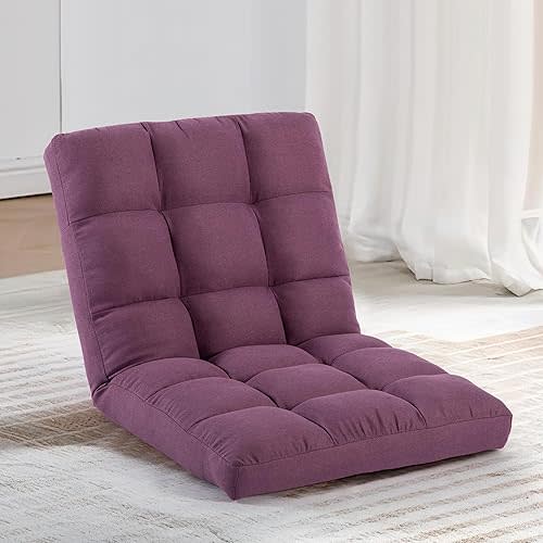 Folding Floor Chair with Back Support, Adjust Lay Flat Recliner Oversized Lounge Wide Lazy Boy Gaming Ergonomic Single Sofa Seat for Living Room Bedroom(Purple)