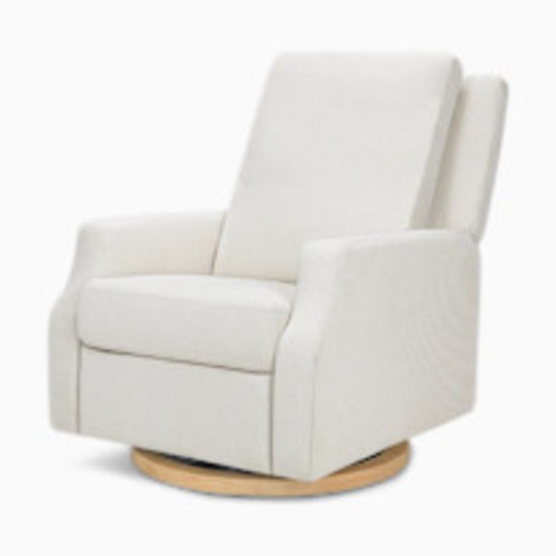 Namesake Crewe Recliner and Swivel Glider - Fog Chatham Stripe Performance Eco-Weave With Light Wood Base