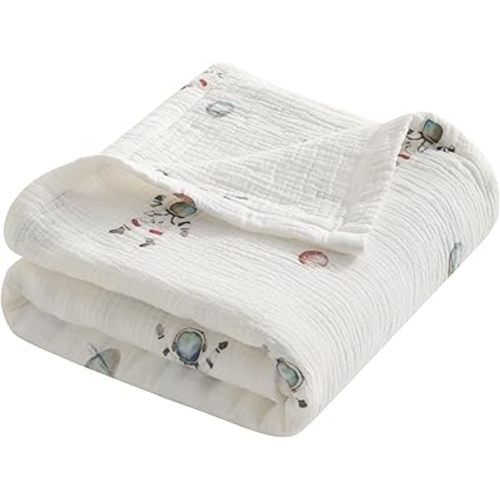 NTBAY 4 Layer Muslin Cotton Toddler Blanket, 30x40 Soft and Breathable Receiving for Newborns and Infants, Perfect for Crib, Stroller, Travel, Lightweight Nursery Blanket, Astronaut's Journey