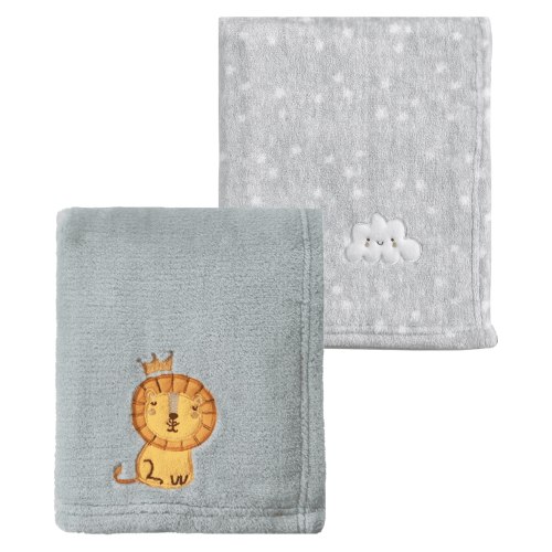CREVENT 2-Pack Cute Gray Lion and Grey Cloud Baby Blankets,30''X40''