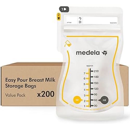 Medela Easy Pour Breastmilk Storage Bags 200 Count 7oz/210ml Disposable, Leakproof, Fast Freeze, Breast Milk Protection Recyclable & BPA Free