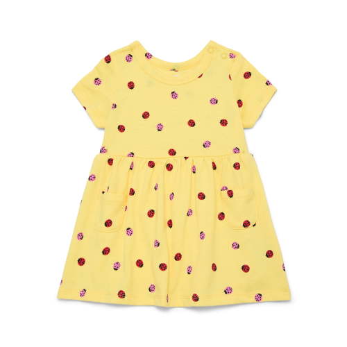 Wonder Nation Baby Girls Dress with Short Sleeves, Sizes 0-24 Months