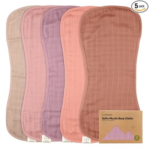 5-Pack Muslin Burp Cloths Baby Boy, Girl - Very Absorbent Baby Burp Cloth Rags, 8-Layers Viscose Derived from Bamboo Cotton Muslin Towel, Super Soft Spit Up Rags, No Shrink Washcloths (Mauve)