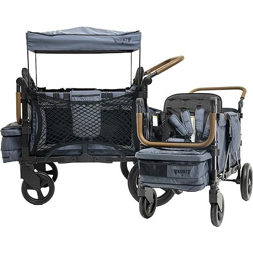 Keenz XC+ EVO - Luxury Comfort Stroller Wagon | Foldable 4 Passenger Quad Seater with Adjustable Canopy | Steel Blue
