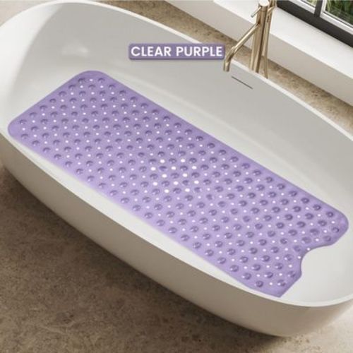 Extra Long Bathtub Mat anti-Slip Machine Washable & Pebble Design Shower Mats - Purple (1-Pack)