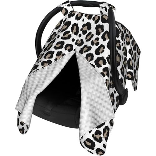 9CH Car Seat Canopy for Babies, Peekaboo Opening Minky Car Seat Cover for Baby Mom Nursing Breastfeeding Covers, Minky Blanket for Infant Toddler (Leopard)