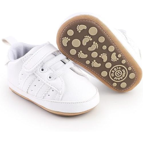 Newbron Baby Boys Girls Retro Sneakers Pu Leather Rubber Sole Walking Shoes Toddler Non-Slip First Walkers Infant Slippers Crib Shoes