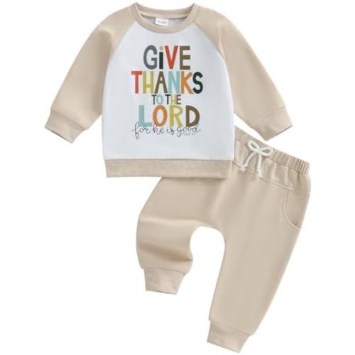 Pudcoco Toddler Baby Boys Girls Thanksgiving Outfit Give Thanks to the Lord Religious Sweatshirt and Jogger Pants Set