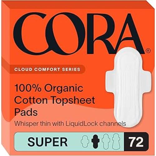 Cora 100% Organic Cotton Topsheet Pads (72 Super Pads)
