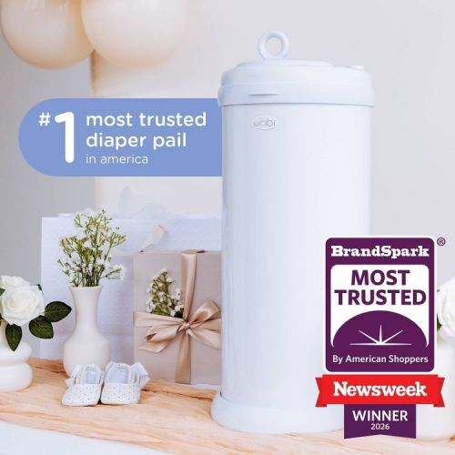 Ubbi Stainless Steel Diaper Pail - White: Childproof & Airtight Lid, Uses Silicone Liners, Holds Up to 55 Diapers