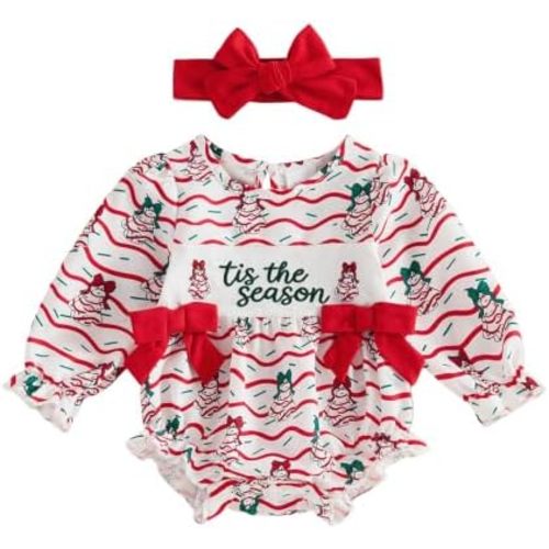 Newborn Baby Girl Christmas Bubble Romper Smocked Bodysuit