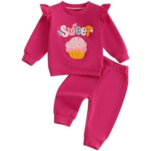 Toddler Baby Girl Fall Winter Outfit Letter Embroidery Long Sleeve Sweatshirt And Pants 2 Piece Sweatsuit Clothes