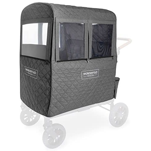 WONDERFOLD Cold Weather Shield Stroller Cover for Winter Made of Breathable Cationic Fabric Filled with Cotton for Warmth Featuring Hook and Loop Closure Window Openings (W4 Elite/Luxe)
