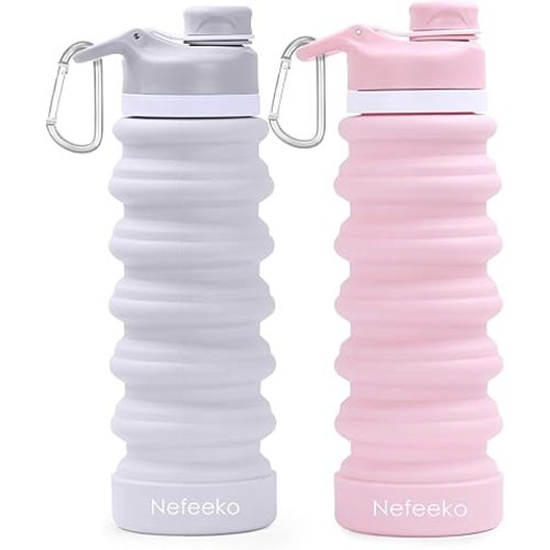 Nefeeko Collapsible Water Bottle, 26oz Silicone Foldable Water Bottles Leakproof BPA Free Travel Water Bottles with Carabiner, Portable Sport Water Bottles for Camping,Hiking Outdoor Indoor Sport
