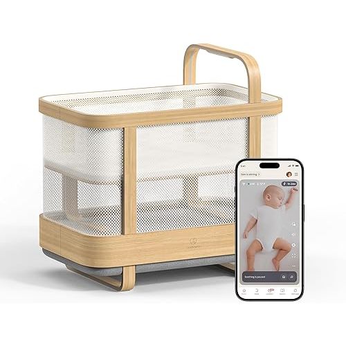 Cradlewise All-in-One Convertible Smart Bassinet and Crib with Built-in AI Baby Monitor, Sound Machine and Auto-Soothing Bounce for Baby Sleep | 0-24 Months | Smart Alerts, Sleep Tracking