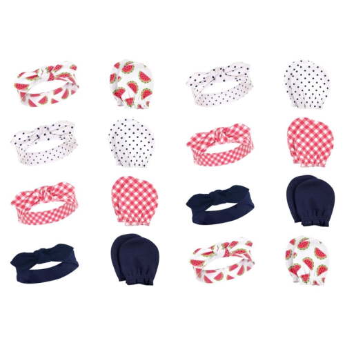 Hudson Baby Infant Girl 16Pc Headband and Scratch Mitten Set, Watermelon, 0-6 Months