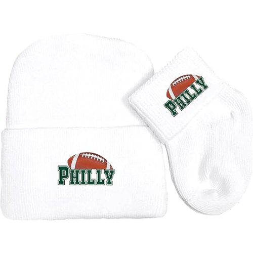 Newborn Baby Knit Cap and Socks Set for Philadelphia Football Fans White
