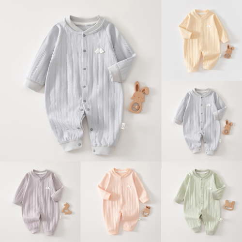 THDHVS Newborn Sleepers,Baby Boy Clothes,Male and Female Babies Bodysuit Solid Color Button Long Sleeve Round Neck Jumpsuit Purple 0-3 Months