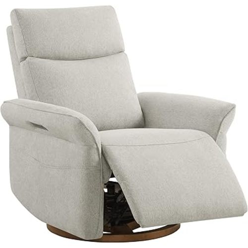 CHITA Power Recliner Chair, Electric Triple-Motor Swivel Glider Nursery Rocking Chair with Adjustable Power Headrest and Lumbar Support, Solid Wood Base, Crockery Grey