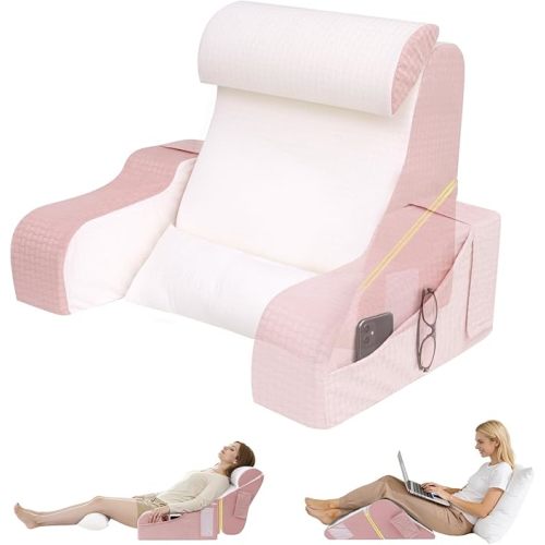 5PCS Reading Pillow for Sitting in Bed Adult, 2 in 1 Foldable Back Wedge Pillow for Sleep, Ergonomic Back Support Pillow with Arms for Watching TV, Gaming, Working, Recovery, 19” Grey