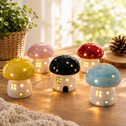 Mushroom Night Light Ceramic Cottage Lamp Bedside Table Glowing House Gift Baby Nursery Lighting Creative Mushroom Cottagecore Handmade