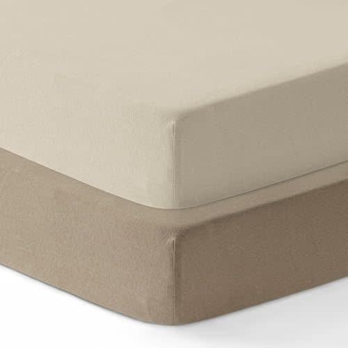 Dreamology Mini Crib Fitted Sheets, 100% Cotton Crib Sheets, 2 Pack | Mini Crib Mattress Sheet, Baby Crib Sheets, Pack and Play Sheets, 24x38 Mini Crib Sheet Fitted | Brown and Ecru