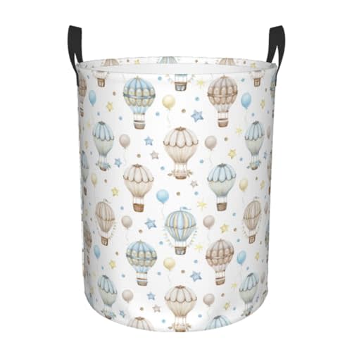 Gbuzozie Watercolor Hot Air Balloon Round Laundry Hamper Storage Basket Toys Clothes Organizer Bin For Home Bathroom Bedroom Dorm Nursery, 38l