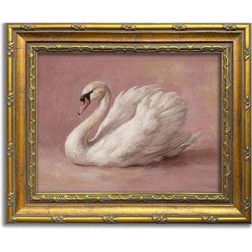 DR.RiftArt Vintage Wall Art Gold Framed Pink Swan Decor Goose Painting