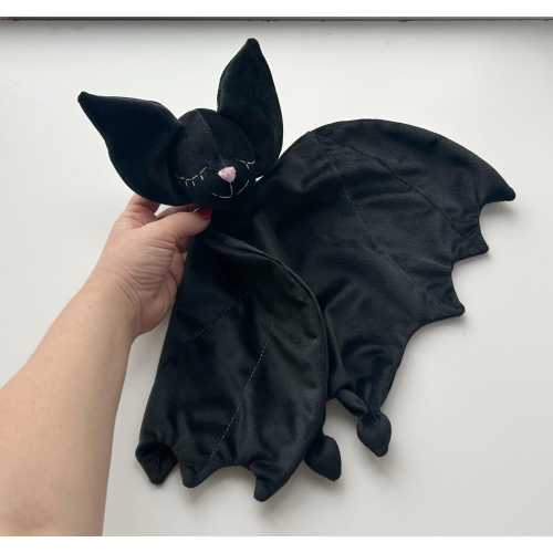 Black Plush bat toy : baby lovey blanket for cuddle