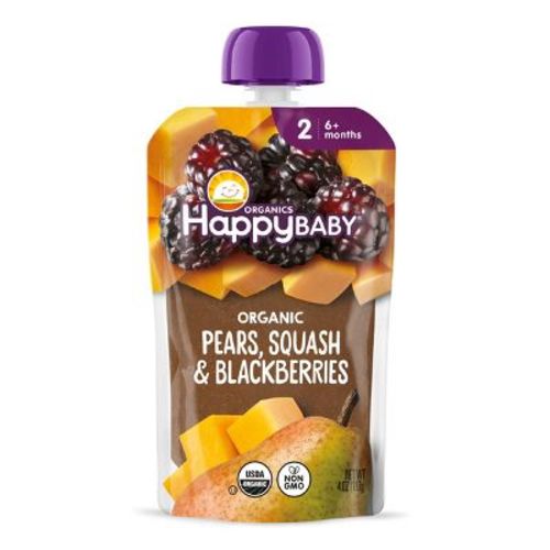 Happy Baby Organic Pears, Squash & Blackberries Baby Food Pouch - 4oz: For 6 Months and Up, 2nd Stage, Pureed, Ready to Eat
