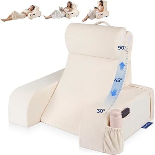 Kayfia Reading Pillow, 30-90° Stepless Adjust Angle Height, Medium, White