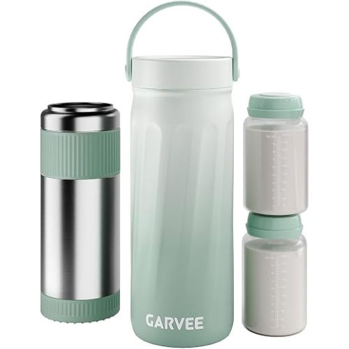 Portable Breast Milk Cooler Bottle, 20oz Breastmilk Cooler Bottle with 24H 360° Cooling 2x300ml Breastmilk Storage Bottles, BPA-Free, Milk Warmer Function for Work & Travel, Green