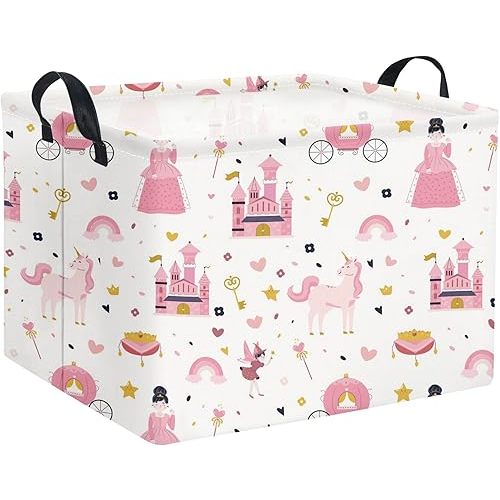 Rectangular Kids Storage Basket Baby Storage Basket with Handles for Home Kitchen Boys and Girls Cute Toy Storage Bin Organizer Shelf Book Room Decor(Princess Castle)