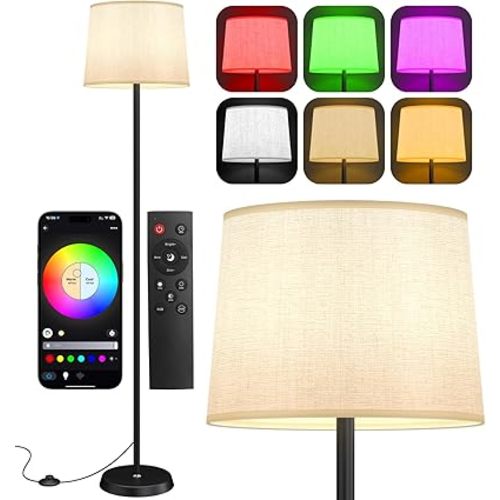 Floor Lamp for Living Room Bedroom,Modern Floor Lamp with Remote, Simple Design with Beige Shade,Foot Pedal Switch,Dimmable Colors Temperature,9W RGB LED Bulb