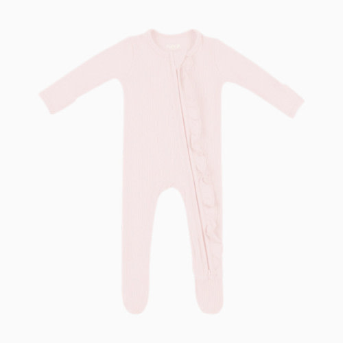 Kyte Baby Ribbed Ruffle Zipper Footie - Blush, 0-3 M