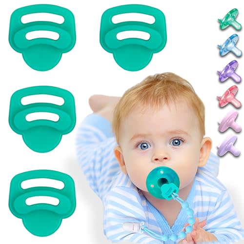 4 Pack Silicone Pacifier Clip Adapter Ring for Philips Avent Soothie, 100% Food-Grade Silicone Binky Clips Holder Adapter Rings Competible with Soothie, BPA-Free Soft Flexible Safe Durable, Green