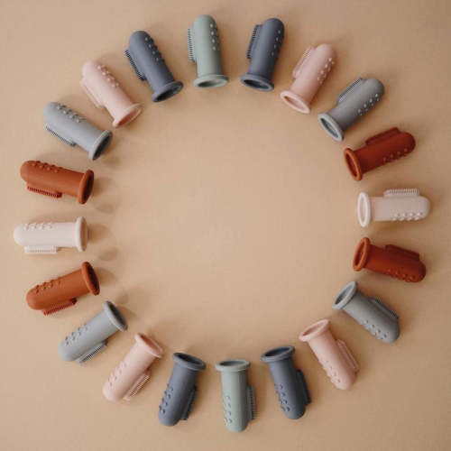 Mushie Silicone Finger Tooth Brush 2pk: Cambridge blue and sand