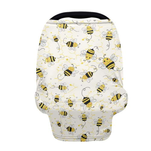 Renewold Infant Car Seat Cover Baby Carseat Scarf Stretchy Nursing Scarf Car Seat Canopy Breathable Nursing Cover for Boys Girls Halloween Decor, Bee Honeycomb Yellow