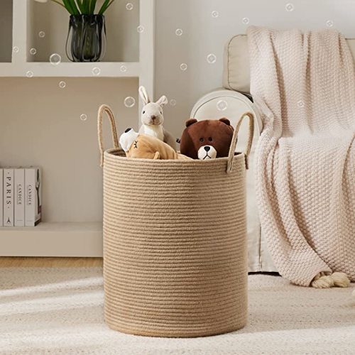 Jute Rope Laundry Hamper Basket by YOUDENOVA, 58L Tall Laundry Basket, Baby Nursery Hamper for Blanket Storage for Bedroom-Large-Jute