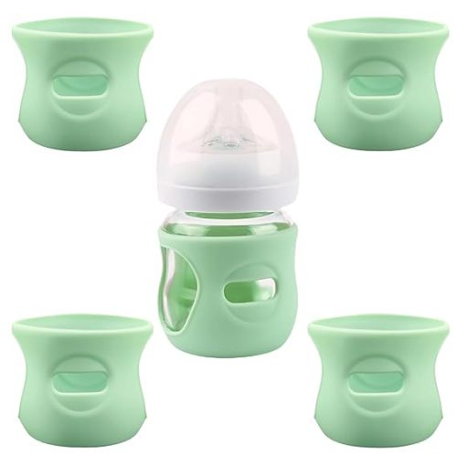 4 Pack Silicone Sleeves for Avent Natural Glass Baby Bottles, Anti Breakage Baby Bottle Holder, Compatible with Philips 4 OZ Avent Glass Natural Baby Bottle, BPA Free (Green)
