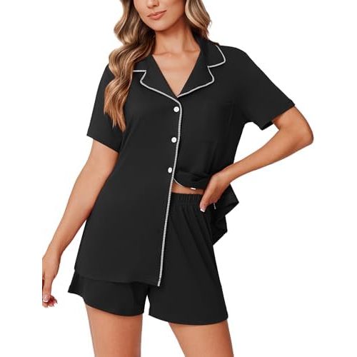 Ekouaer Womens Pajama Sets 2 Piece Pjs Short Sleeve Button Down Sleepwear Bride Soft Pj Shorts Lounge Sets