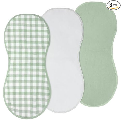 3 Pcs Changing Pad Liners Fits in Peanut Shape Changing Pad Waterproof Diaper Mats Organic Cotton Peanut Mats are Warm on a Baby's Back, Washable Reusable(Plaid Style,Green)