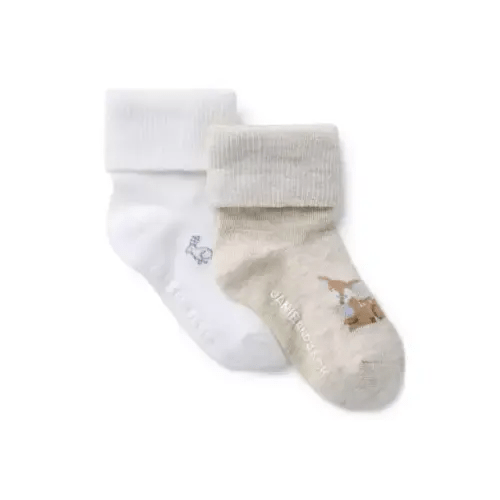 0-3 Months Baby Jet Ivory And Fluffy Bunny Heather Baby Deer And Meadow Animals Sock 2-Pack by Janie and Jack