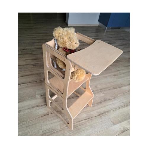 4-in-1 Montessori Wooden Toddler Tower with Slide – Convertible Furniture Helper, Desk, Chair & High Chair