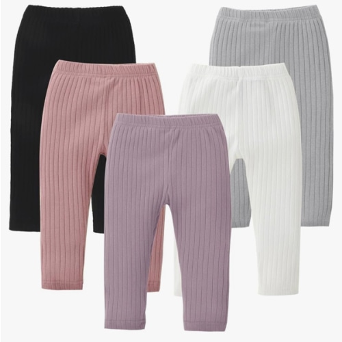 DREAM BUS 5 Pack Toddler Girl Pants Baby Girl Solid Ribbed Pants Toddler Girls Bottoms Leggings Newborn Cotton Jogger
