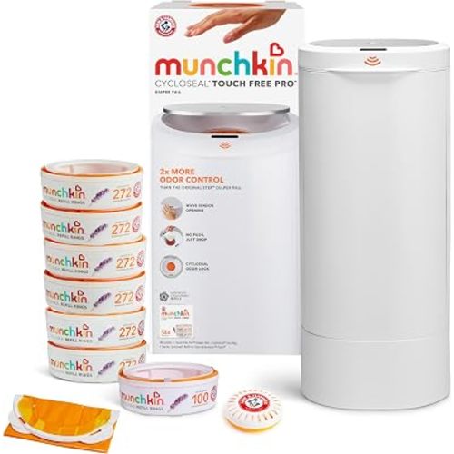 Munchkin CycloSeal Touch Free Pro Diaper Pail Set Powered by Arm & Hammer