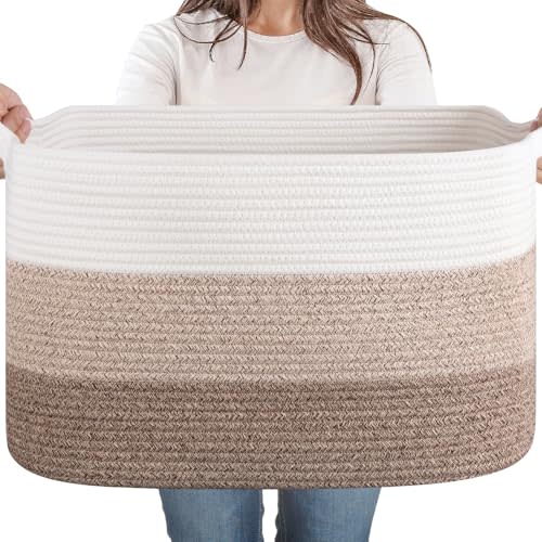 65L Large Woven Blanket Basket for Living Room, 19.7"x15.7"x11.8" | Nursery Laundry Hamper with Handle for Organizing Blankets, Pillows, Toy Storage With Handle, Large Baskets for Organizing