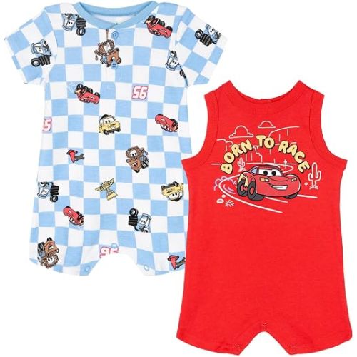 Disney Baby Boys' 2-Pack One Piece Rompers Newborn to Infant